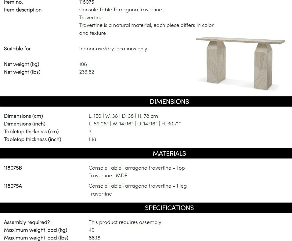 Consola din travertin design LUX Tarragona