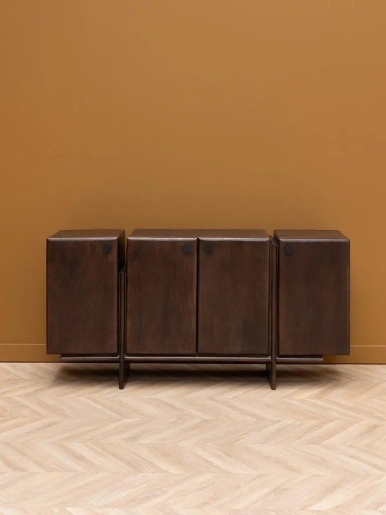 Comodă din lemn de mango și metal, cu 4 uși, maro antichizat, finisaj mat, 160×40×80, „Mogadi"