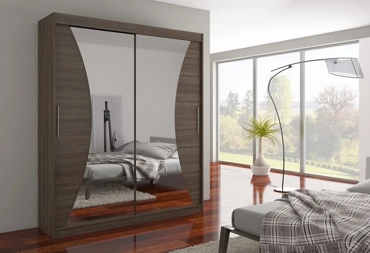 Dulap cu usi glisante si oglinda 180x215 cm, Charlotte, ADRK Furniture (Culoare: Trufă)