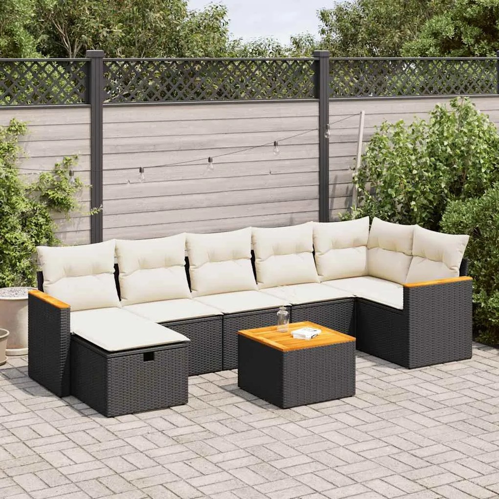 3325934 vidaXL Set mobilier de grădină cu perne, 8 piese, negru, poliratan