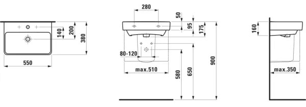 LAUFEN H8189580001041 - Lavoar PRO 55 x 38 cm, pentru blat/suspendat, din ceramică, alb