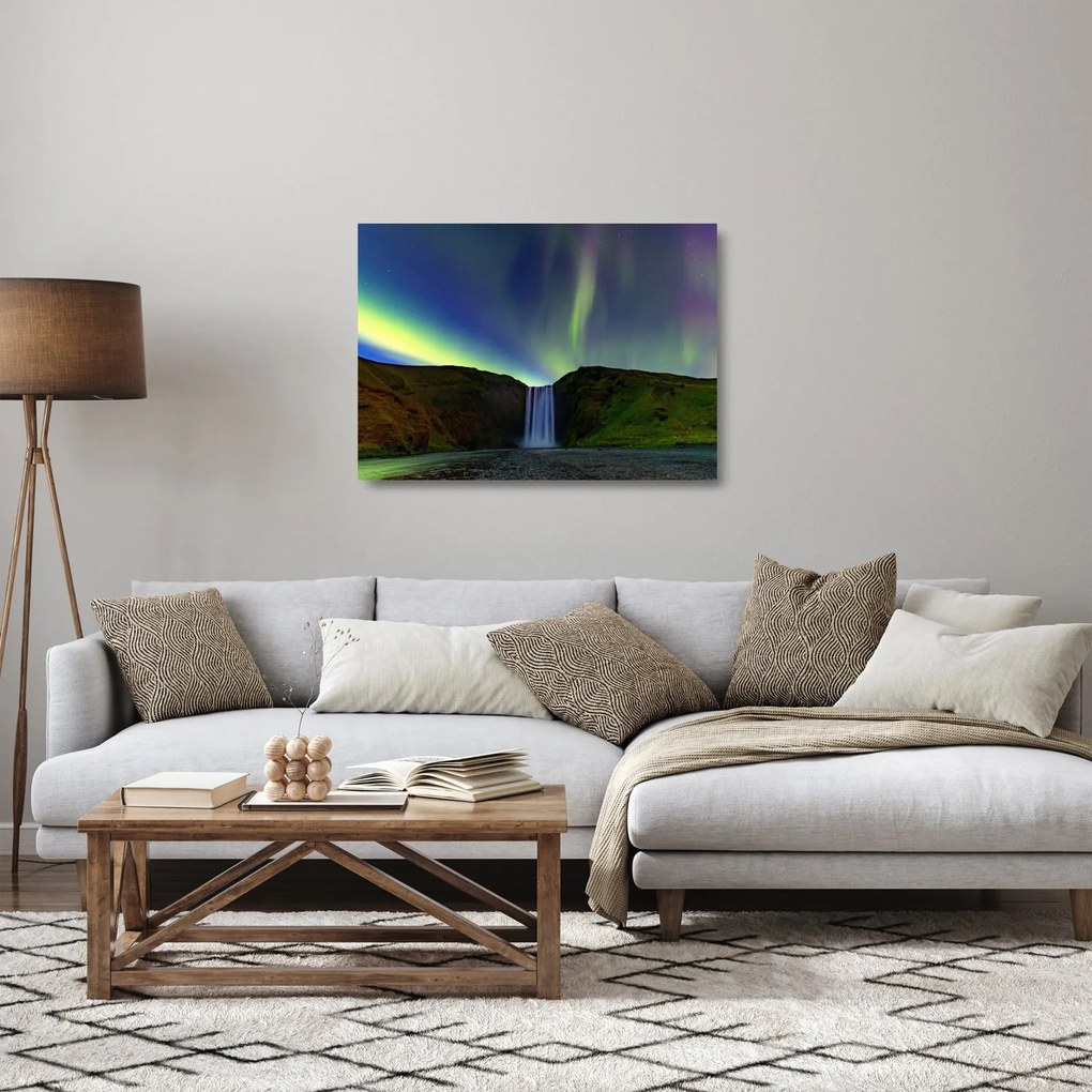 Tablou pe sticlă - Aurora Boreală în Islanda (70x50 cm)