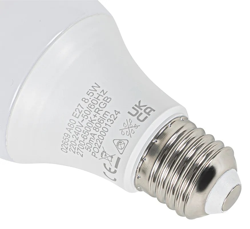 Set de 3 becuri LED inteligente E27 A60 mat RGBW 8.5W 806lm 2700K