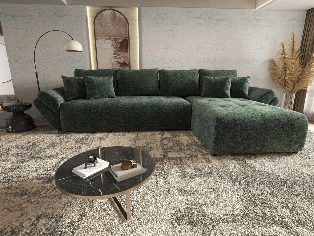 Colțar extensibil dumonde cu ladă de depozitare si sezut confortabil din spuma high-density, Berlin XL Euphoria Green 350x185 cm II