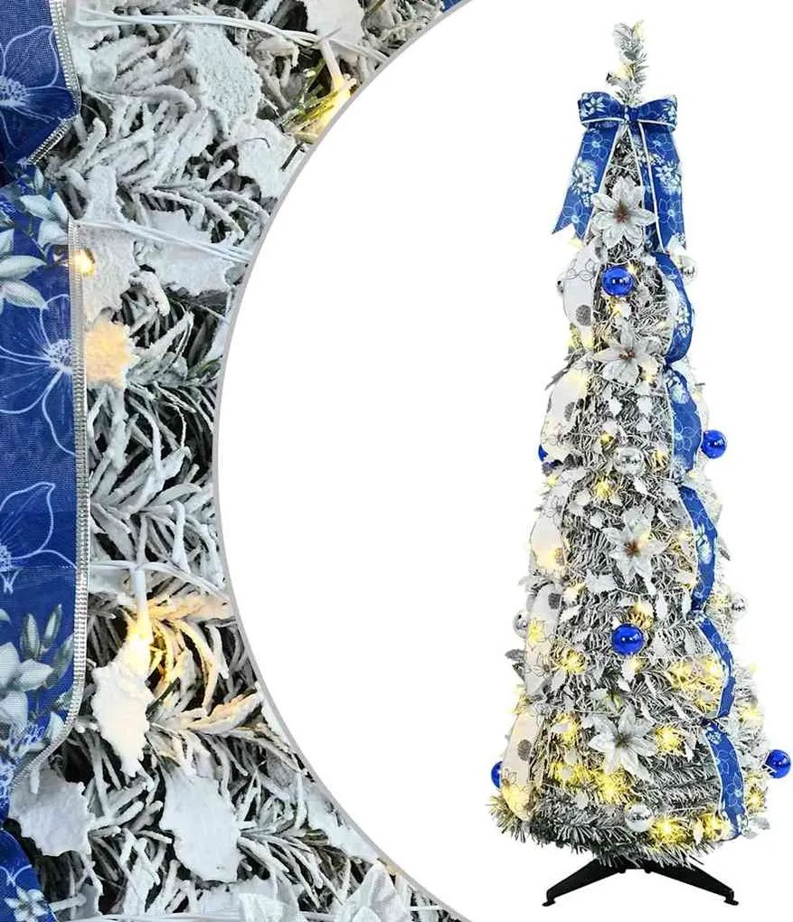 vidaXL Brad de Crăciun artificial cu 100 LED cu suport Alb 150 cm PVC