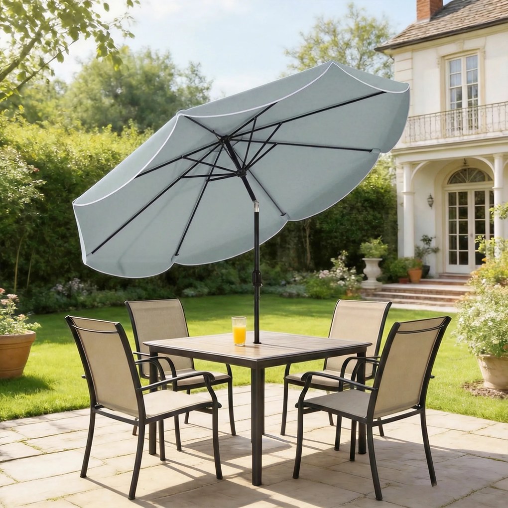 Outsunny Parasol de grădină exterior rotund înclinabil cu 3 poziții cu 8 spițe și faldon, Φ265 x 235 cm, Albastru | Aosom Romania