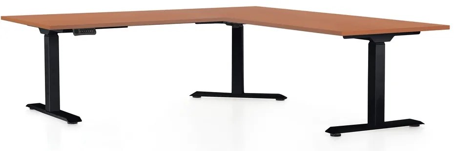 Masa inaltime reglabila OfficeTech Angle, 180 x 200 cm, bază neagră, cireașă