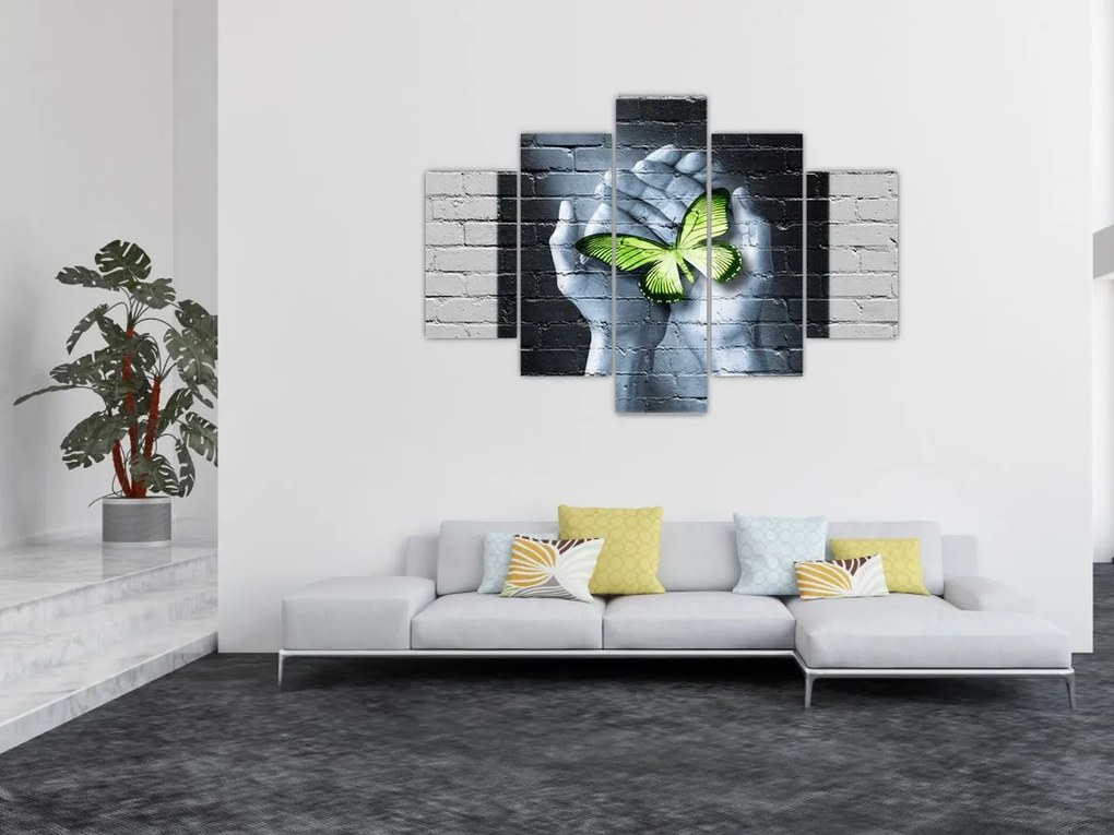 Tablou - Fluture verde în perete (150x105 cm)