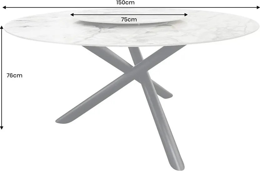 Masa rotunda SPIN 150cm alb gri auriu