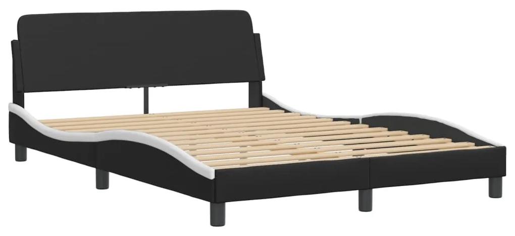373183 vidaXL Cadru de pat cu tăblie, negru și alb,140x190cm, piele ecologică