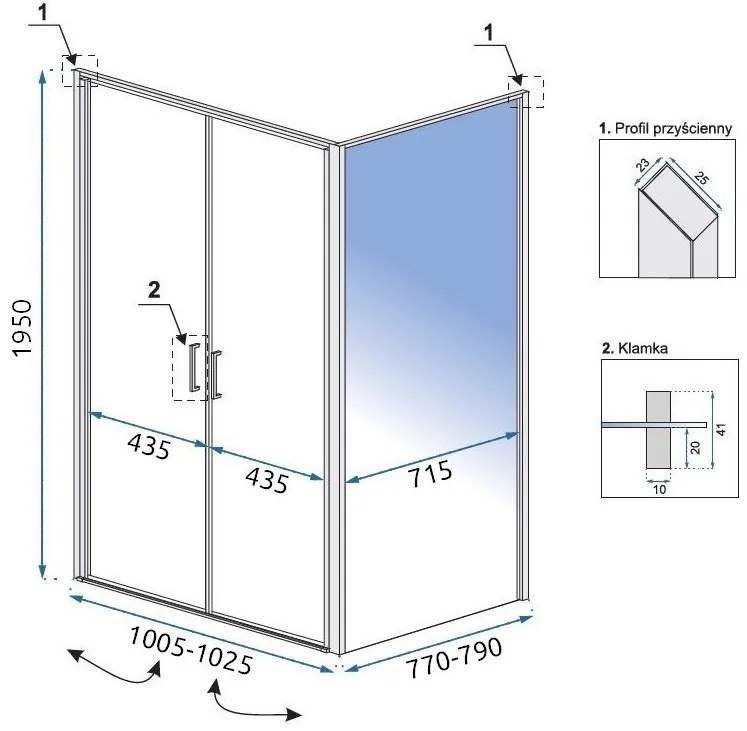Cabina dus Quest silver - 80x100 cm BF25