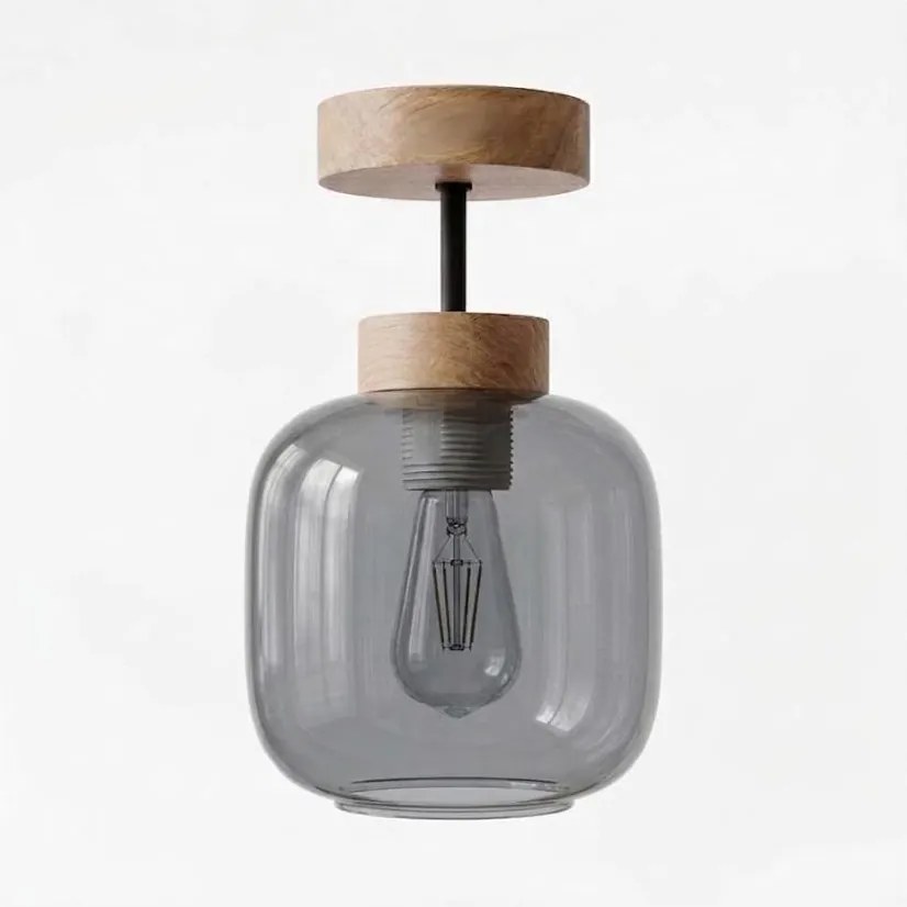 BRILAGI - LED Lustră aplicată R GLASS 1xE27/60W/230V Ø 14 cm stejar/gri fumuriu