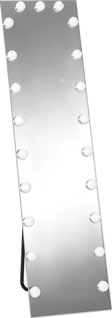 HOMCOM Oglindă pentru corp întreg 150x40 cm LED RGB, oglindă de podea cu 21 becuri, 7 culori, buton tactil, funcție memorie | Aosom Romania