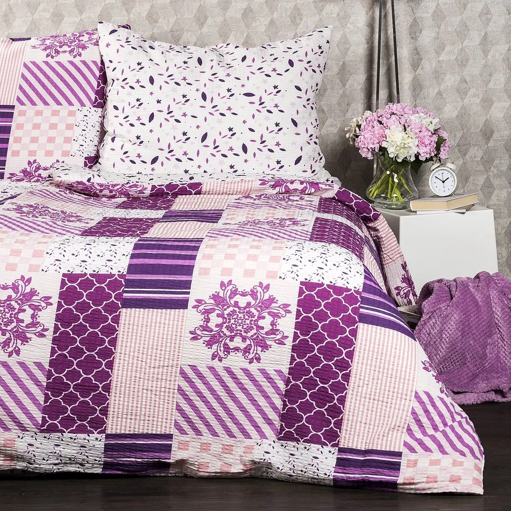 Lenjerie de pat din crep 4Home Patchwork violet, 140 x 220 cm, 70 x 90 cm