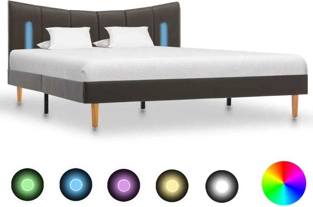 Cadru de pat cu LED, antracit, 140 x 200 cm, piele ecologica