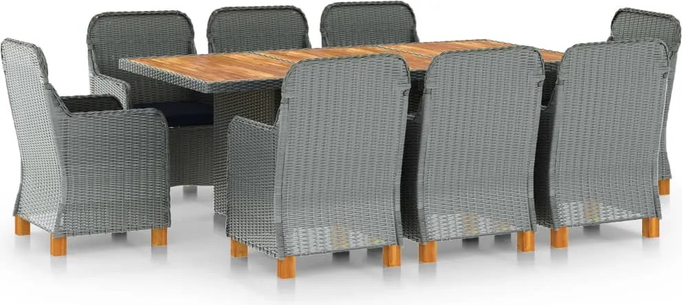 vidaXL Set mobilier exterior cu perne, 9 piese, gri deschis, poliratan