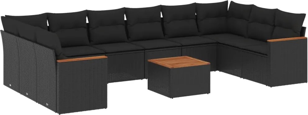 vidaXL Set canapele de grădină cu perne, 11 piese, negru, poliratan