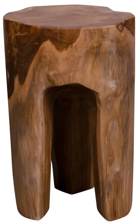 Scaun din tek roz, natural, cu 3 picioare, 26x40 cm