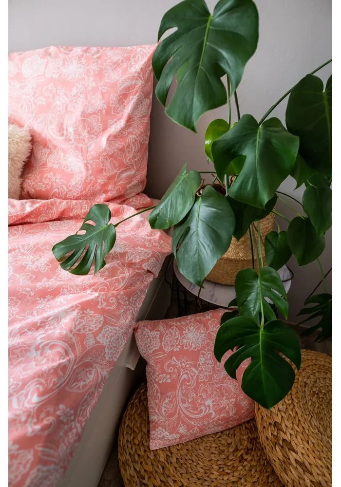 Lenjerie de pat roz din bumbac pentru pat de o persoană 140x200 cm LP Dita Pink Blossom – Cotton House
