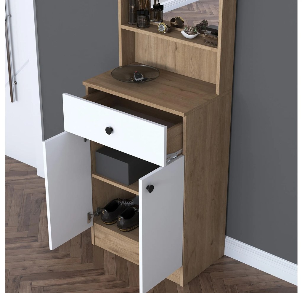 Mobilier hol Pixie 6 (nuc + alb) (cu oglindă). 1102445