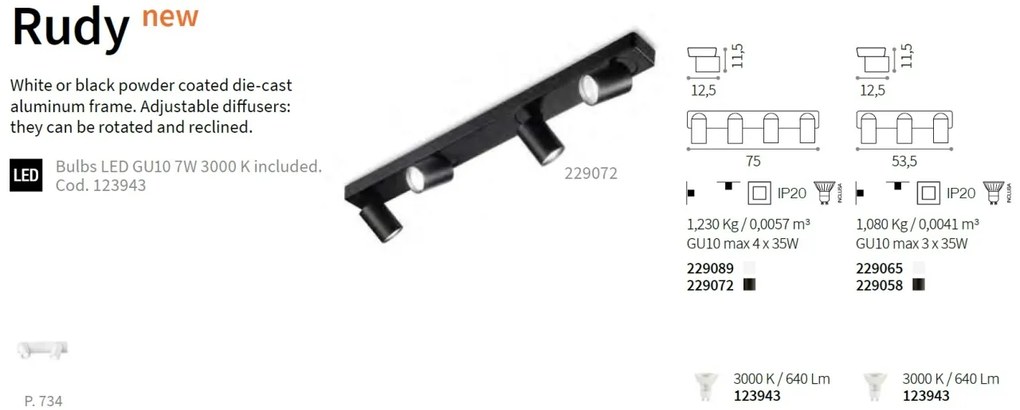 Plafoniera cu 3 spoturi directionabile RUDY PL3 BIANCO 229065 IDL