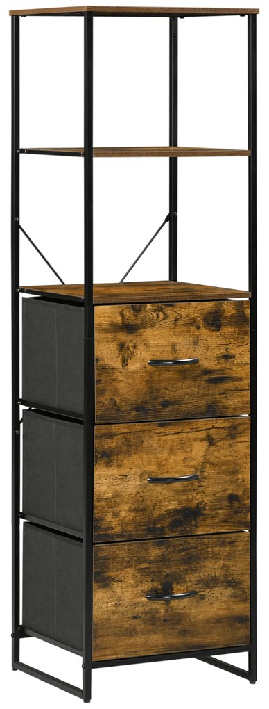 HOMCOM Mobilier de depozitare cu rafturi și 3 sertare din material textil pliabile detașabile, stil industrial, dim. 44L x 40l x 155Î cm | Aosom Romania