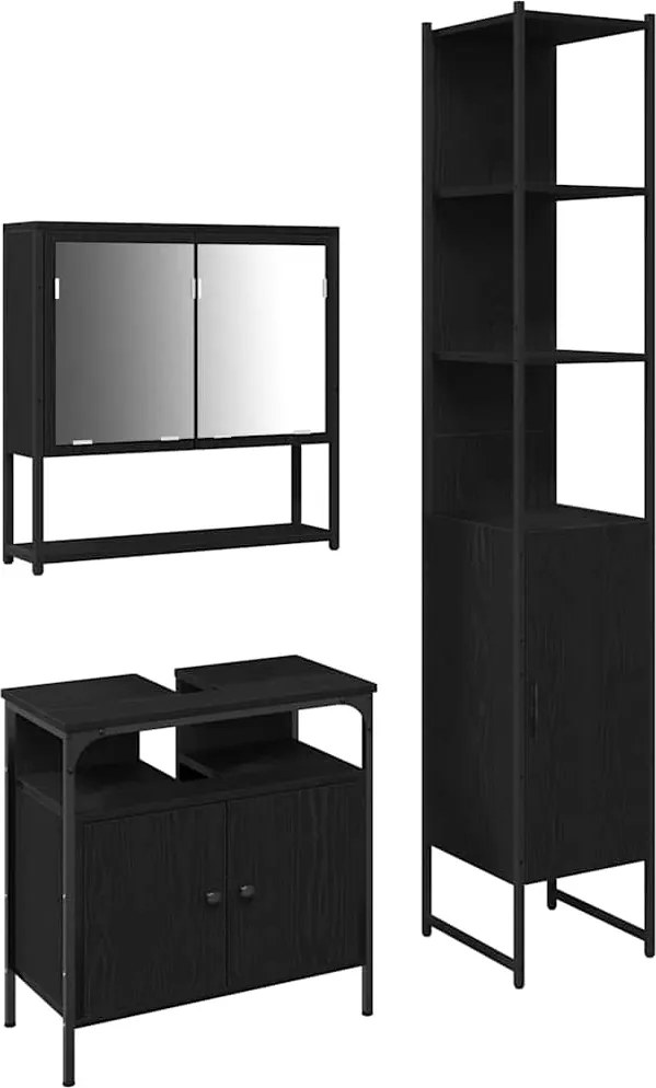 vidaXL Set de mobilier pentru baie 3 pcs Stejar Negru Lemn compozit