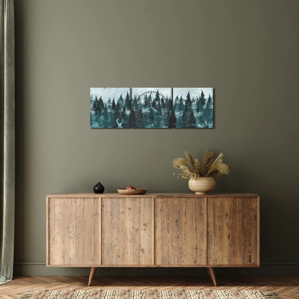 Tablou - Animale din pădure (cu ceas) (90x30 cm)