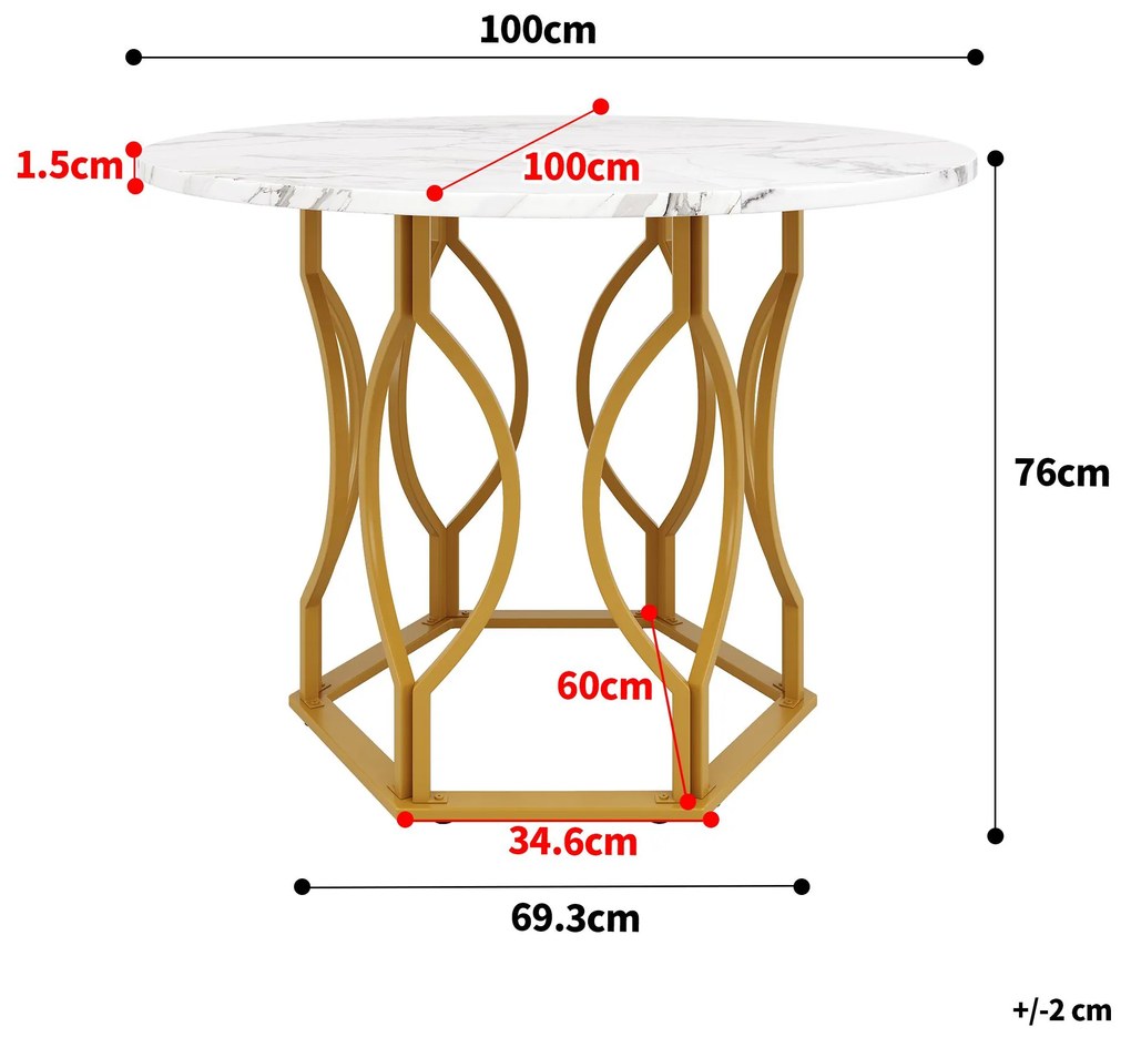 Masă rotundă pentru 4 persoane, Alb+Auriu | Aosom Romania