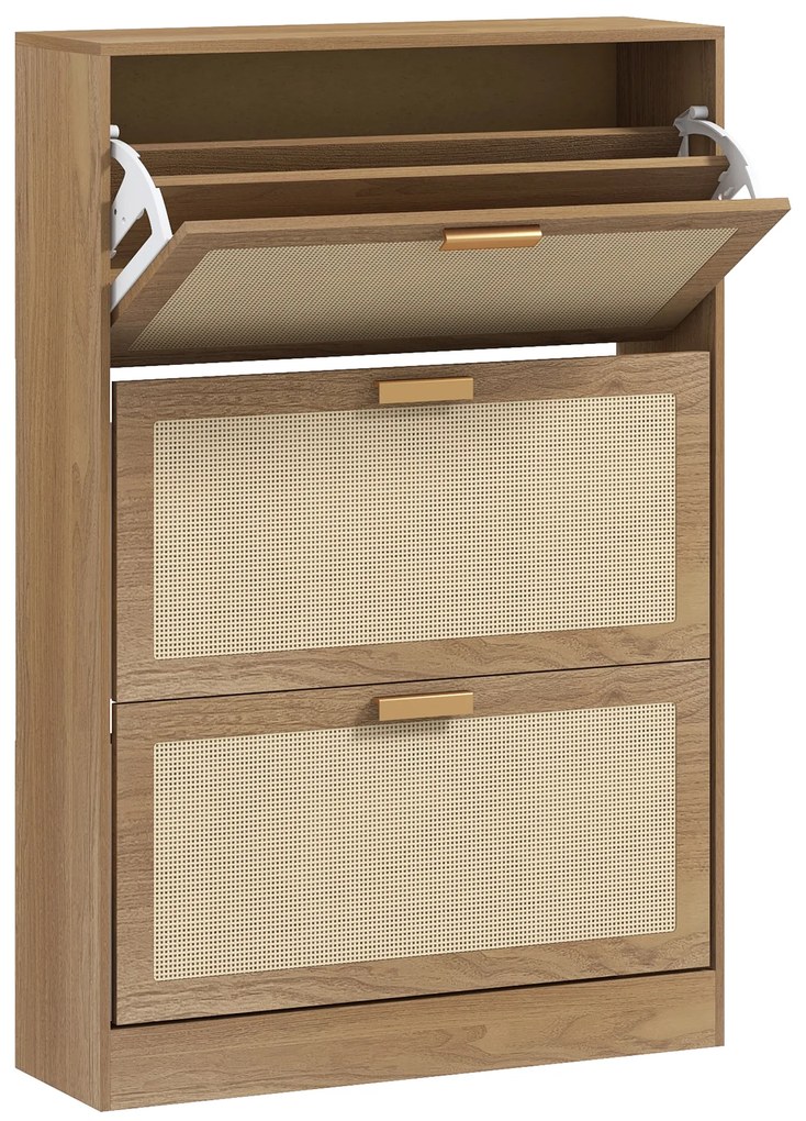 HOMCOM Etajeră pentru 18 Perechi de Pantofi, Dulap cu 3 Uși Rabatabile și Raft Reglabil din Lemn, 80x25x120 cm, Maro | Aosom Romania