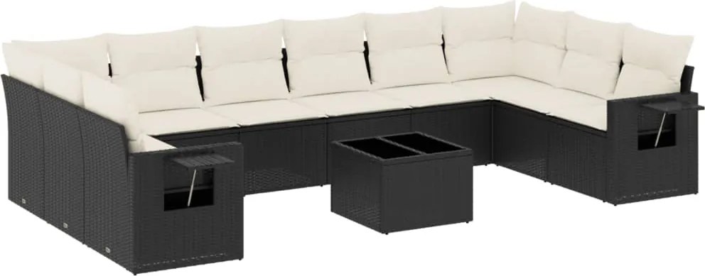 vidaXL Set canapele de grădină cu perne, 11 piese, negru, poliratan