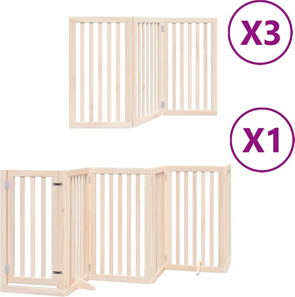vidaXL Poartă de câini pliabilă cu ușă, 15 panouri, 750 cm, lemn plop