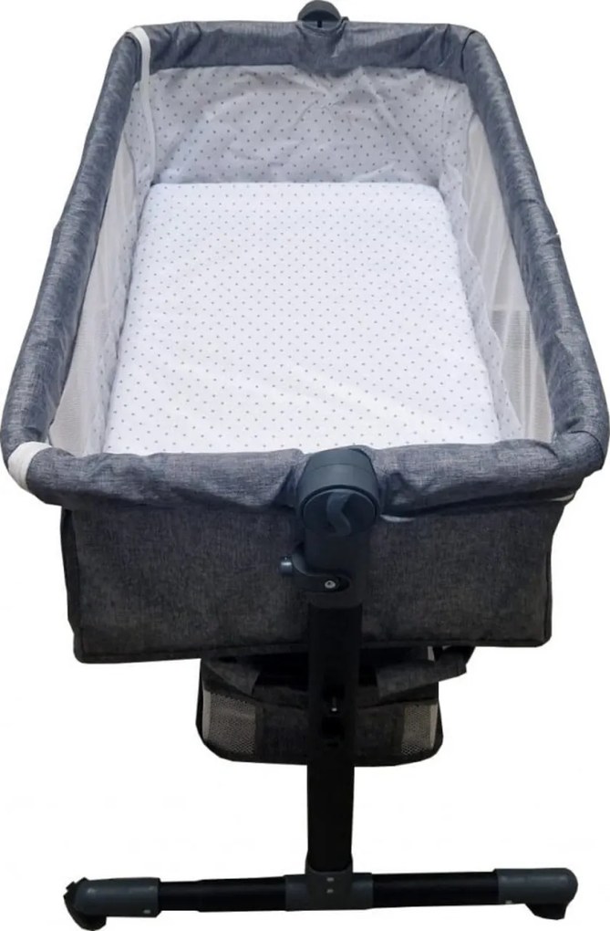 Patut copii transformabil in balansoar bebe Baby Care™ Co-Sleeper, Cu plasa insecte si cosulet depozitare, Design modern, 4 roti cu frana, Dimensiuni