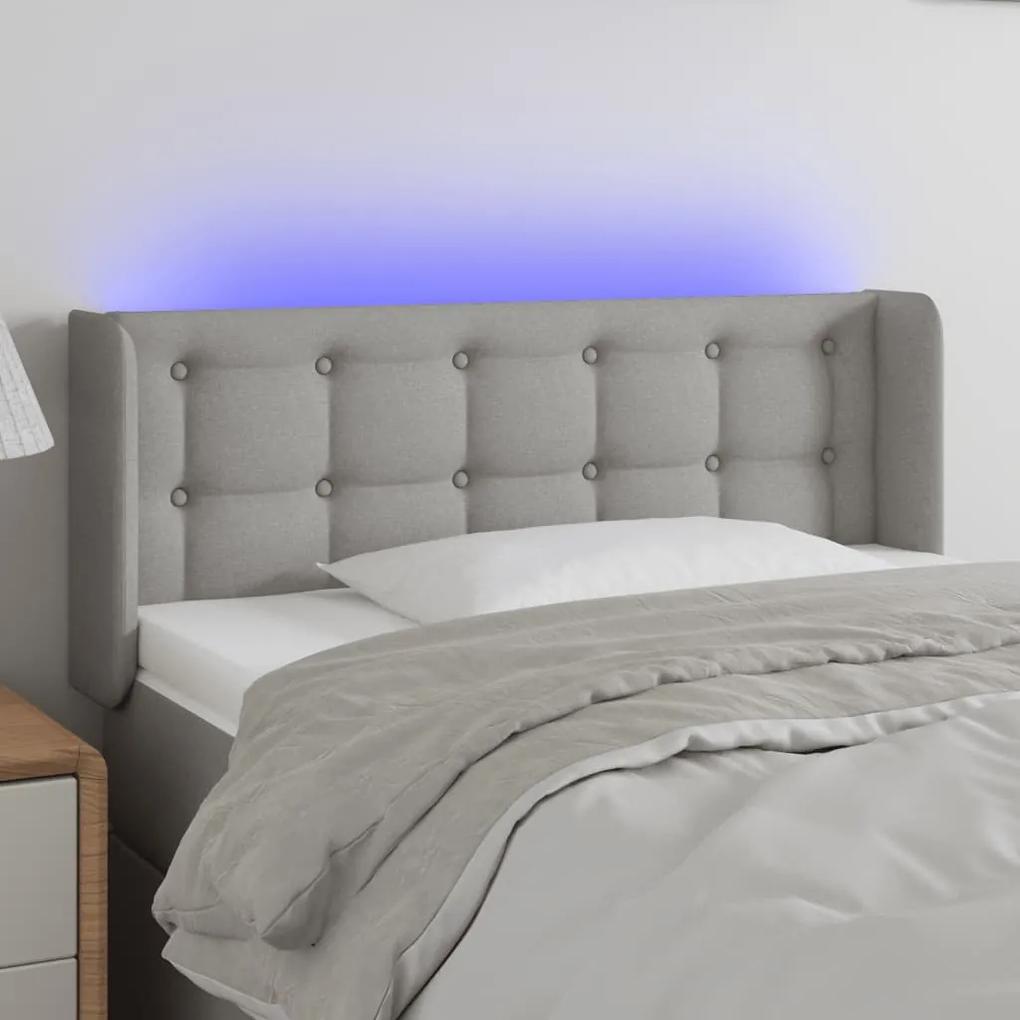 3123644 vidaXL Tăblie de pat cu LED, gri deschis, 83x16x78/88 cm, textil
