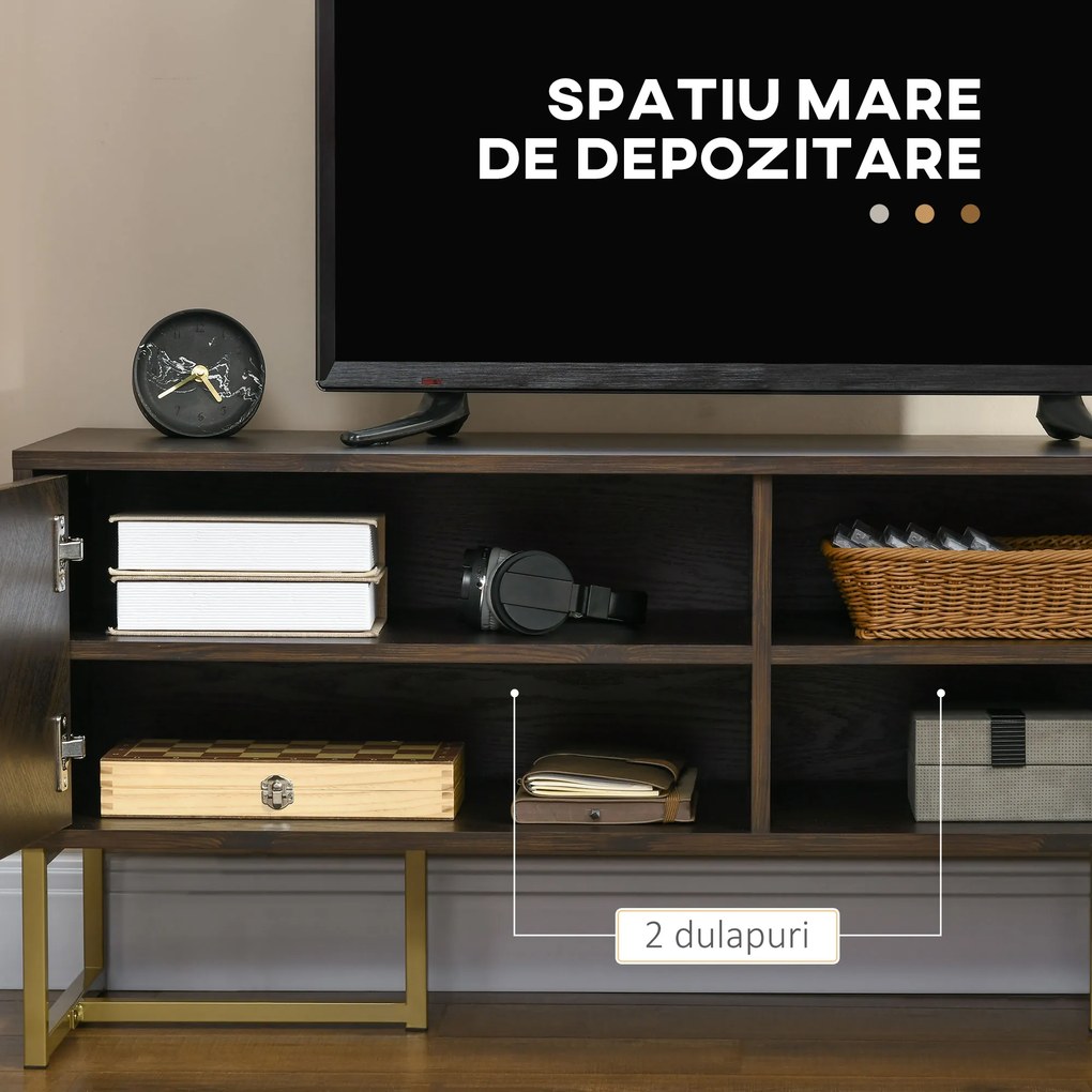 Dulap Suport TV Pana la 55" cu 2 Dulapioare, Mobila de Sufragerie din Lemn cu Picioare Metalice, 120x39x50 cm, Maro si Auriu HOMCOM | Aosom Romania