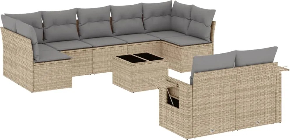 vidaXL Set canapele de grădină cu perne, 10 piese, bej, poliratan