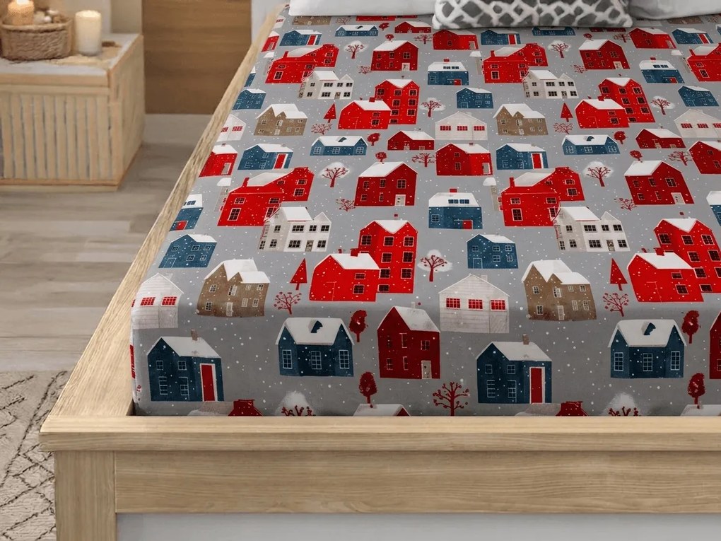 Cearsaf din microfibra WINTER COTTAGE gri 180x200 cm
