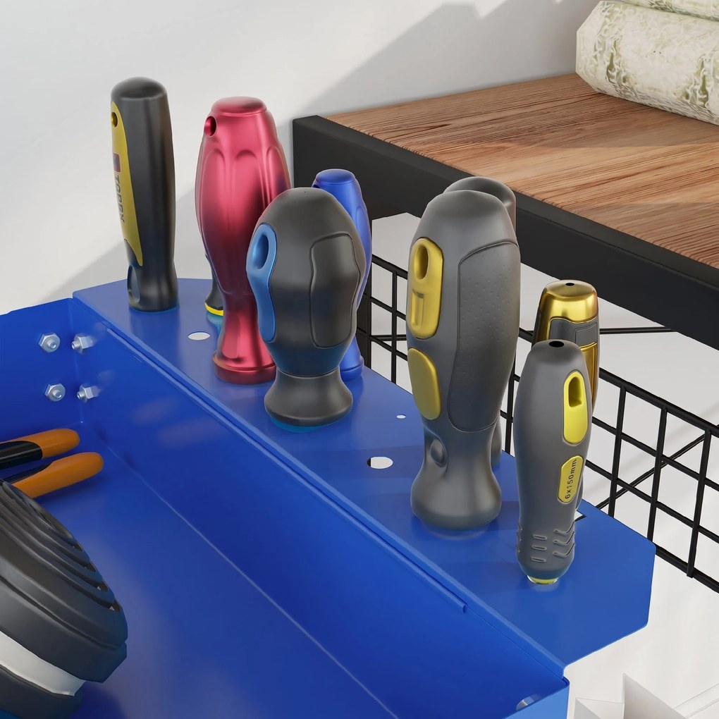 DURHAND Cărucior pentru Scule cu 3 Niveluri din Oțel cu Margini Înalte și 4 Roți Pivotante, 83 x 35.3 x 76 cm, Albastru | Aosom Romania