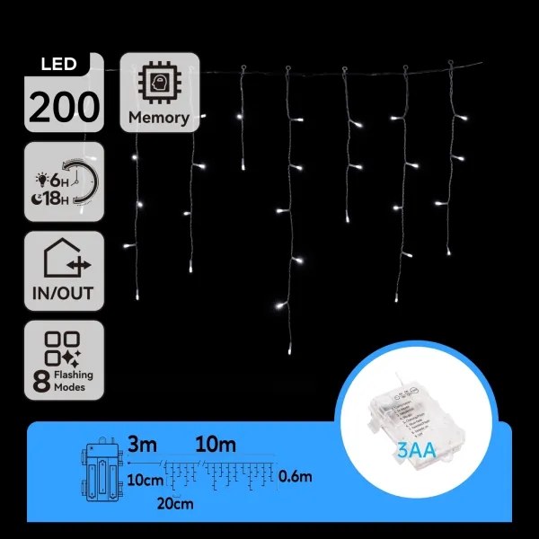Aigostar - LED Ghirlandă de Crăciun pentru exterior 200xLED/8 funcții 13x0,6m IP44 alb rece