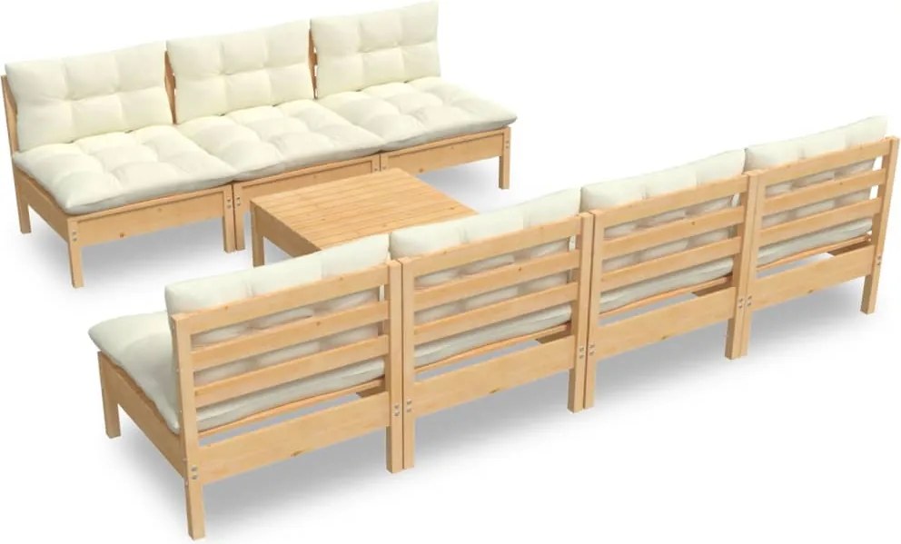 vidaXL Set mobilier de grădină cu perne crem, 8 piese, lemn de pin