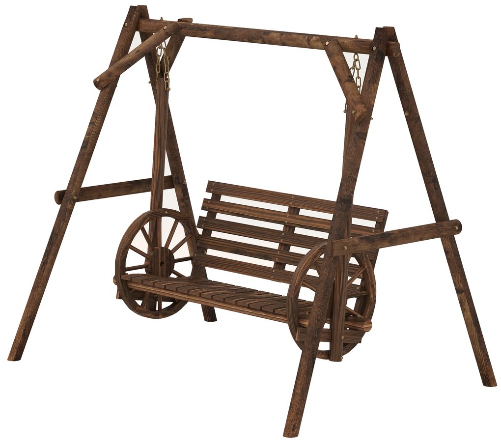 Outsunny Balansoar de grădină 2 locuri din lemn cu brațe Roți Căruțe pentru grădină - dim. 200L x 137l x 167H cm | Aosom Romania