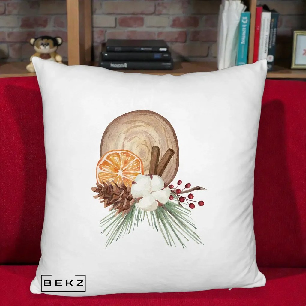 Perna Decorativa Aranjament de Craciun Nordic, 40x40 cm, Alb Pufos, Husa Detasabila, Perna Inclusa, BEKZ®