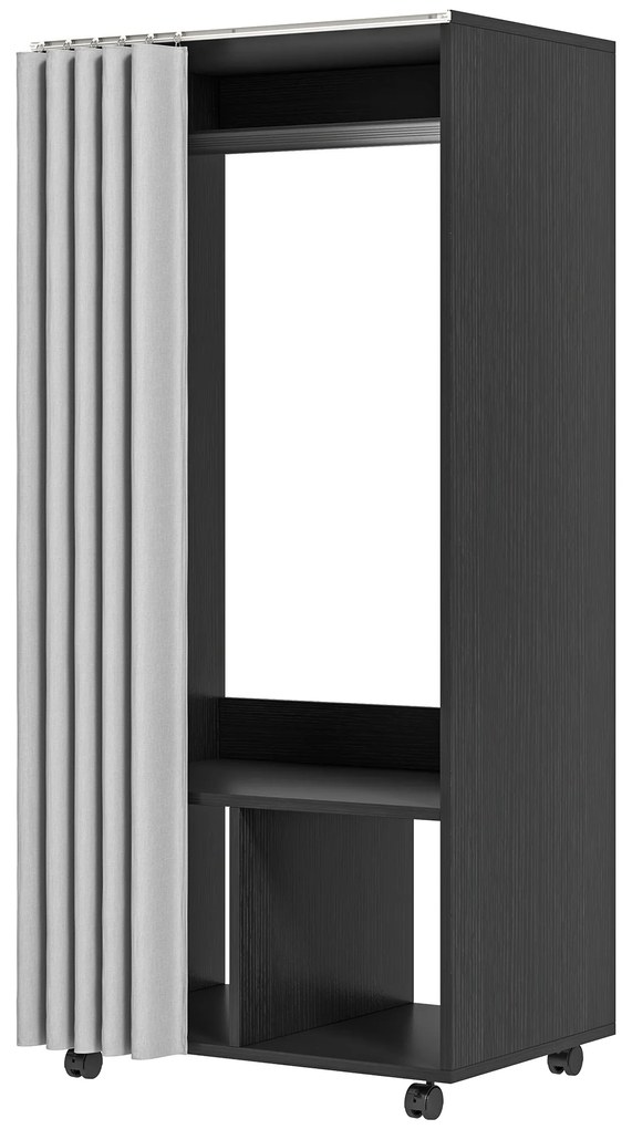 HOMCOM Dulap penderie Dulap de Depozitare Mobil cu cortină, Panouri de Particule, tijă suspendare, negru | Aosom Romania