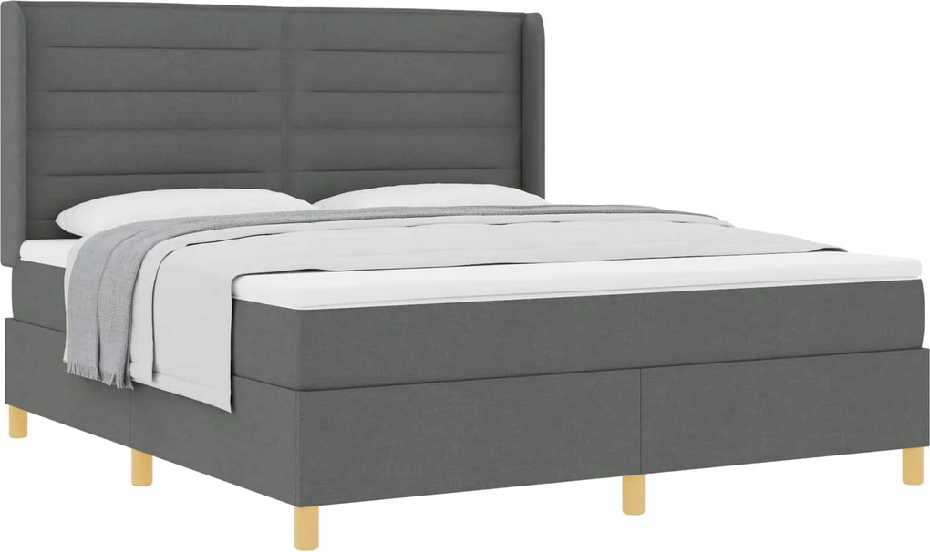 vidaXL Pat cu arcuri cu saltea Gri închis 180 x 200 cm țesătură