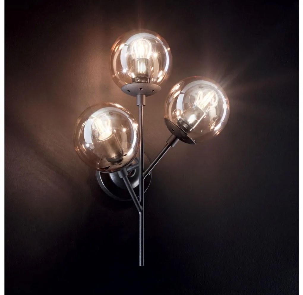 Lampă de perete Ideal Lux KEPLER 3xE27/42W/230V negru/fumuriu