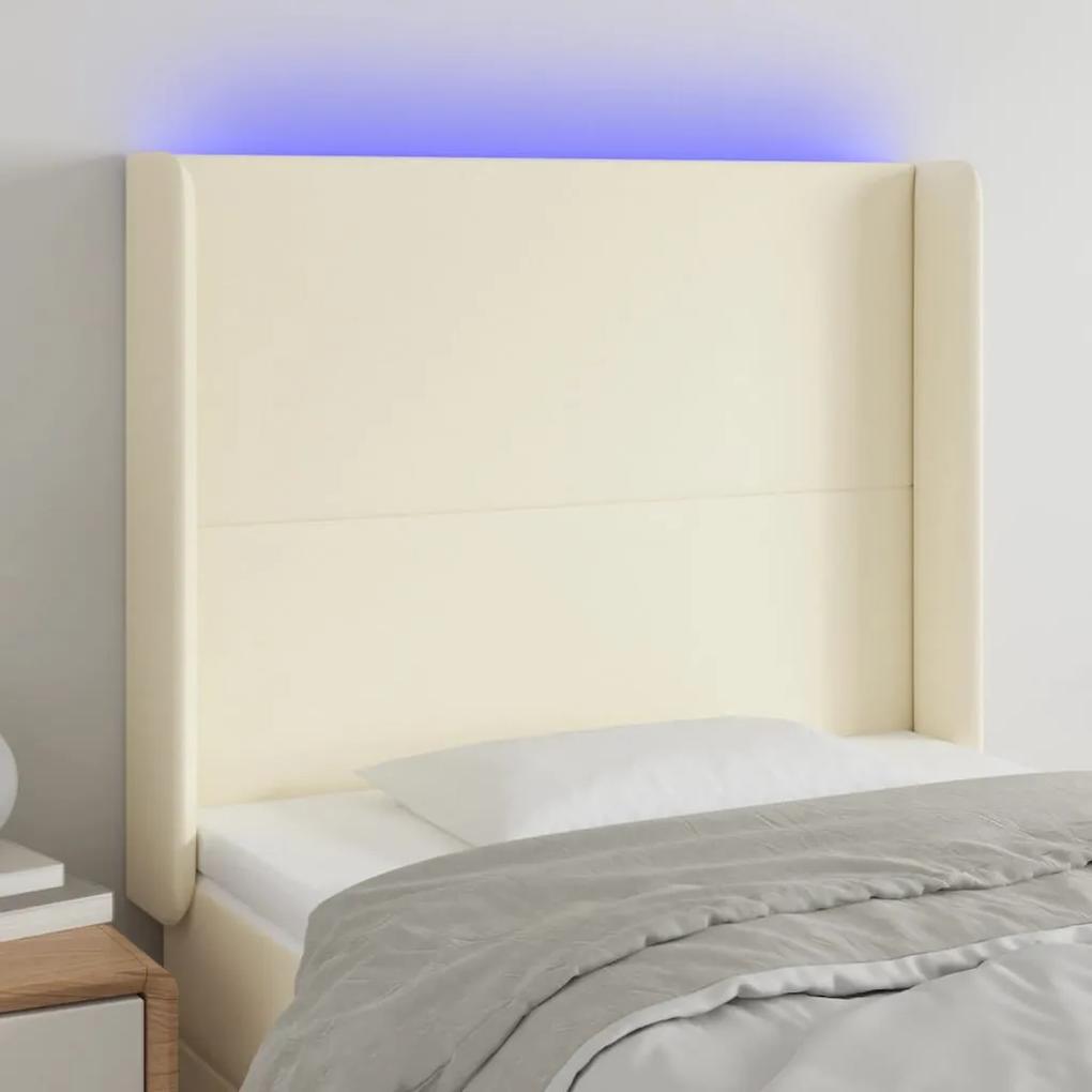 3123848 vidaXL Tăblie de pat cu LED, crem, 93x16x118/128 cm, piele ecologică