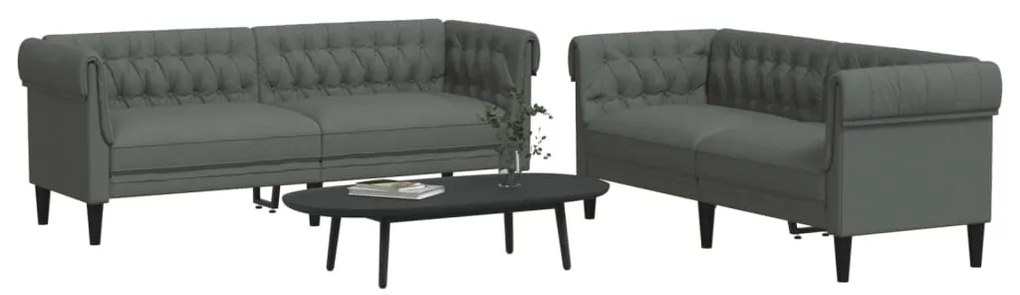 vidaXL Set de canapele, 2 piese, gri închis, material textil