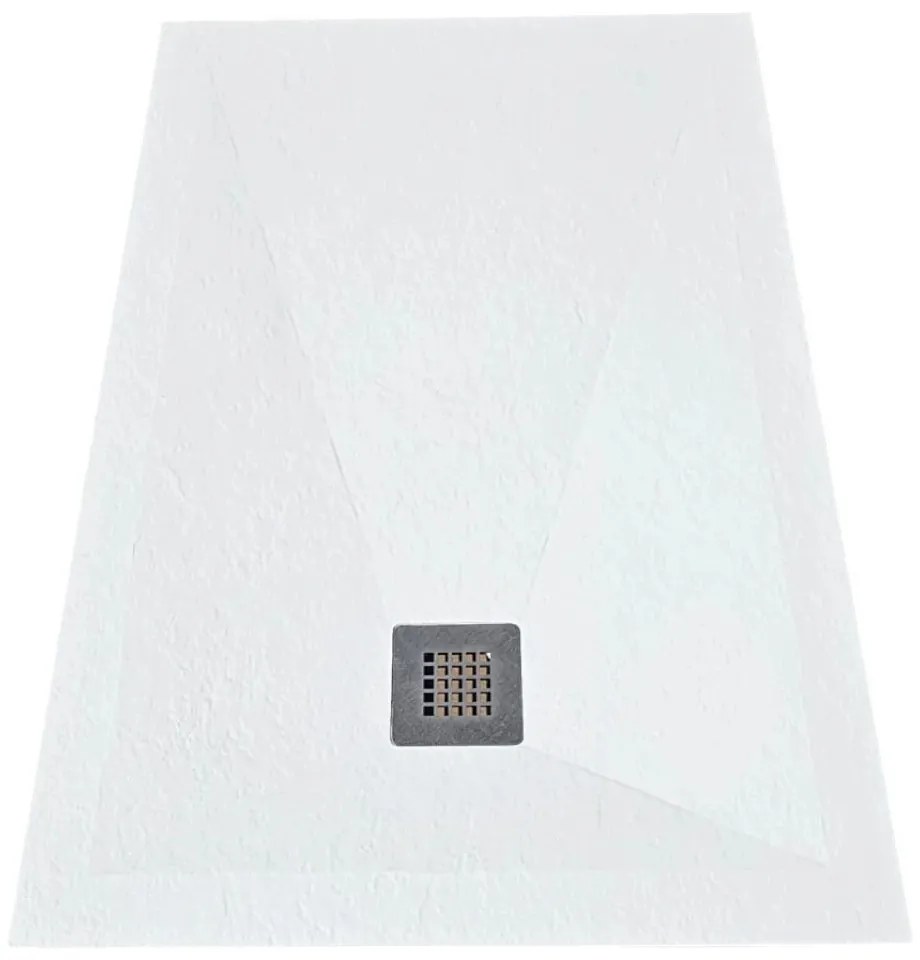 Cadita Dus Rectangulara HouseXL StoneCore Premium 120x80 cm / 140x80 cm, Compozit Granit, Sifon Metalic Inclus (Culoare: Alb, Dimensiune: 140x80 cm)