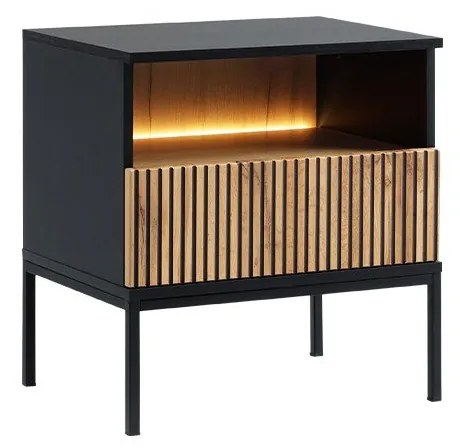 Noptieră Dernas S54 (Negru grafit + Stejar wotan) (cu iluminat LED galben). 1104505