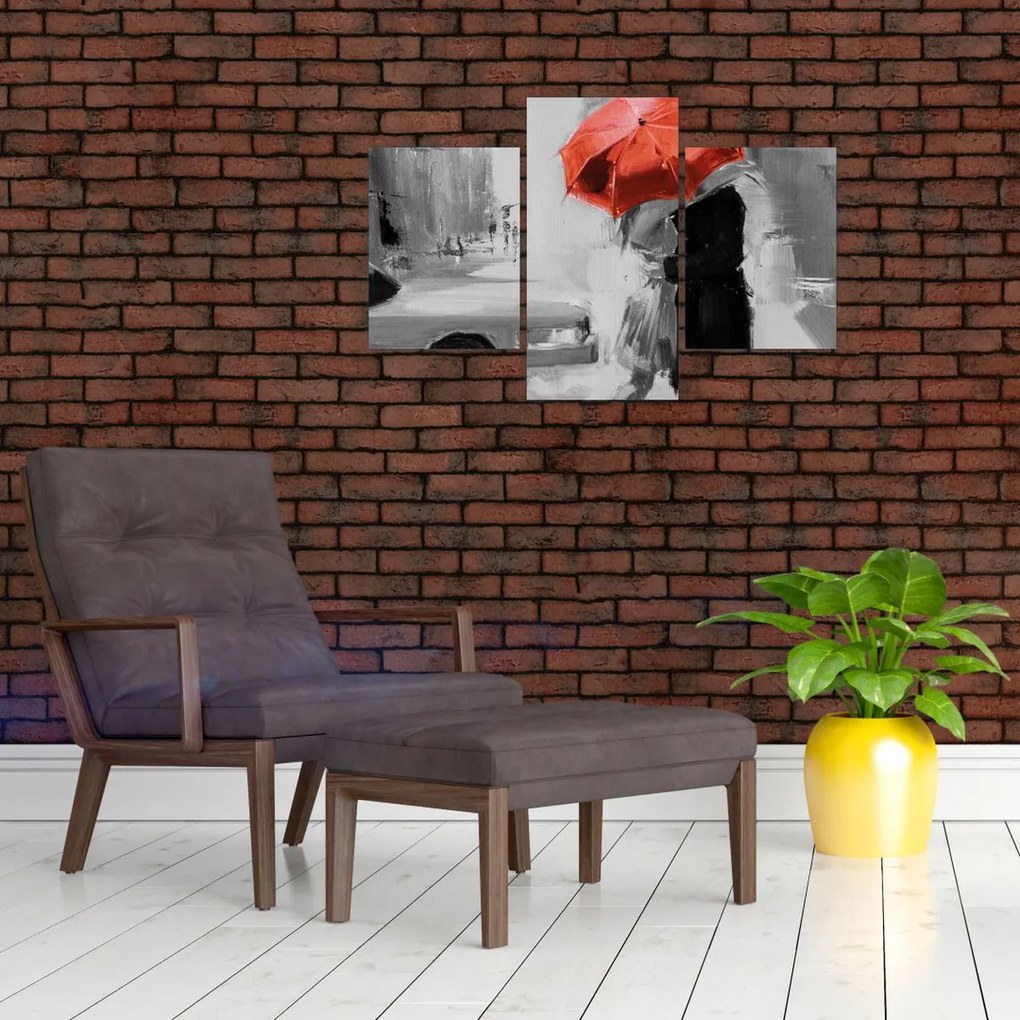 Tablou - Cuplu în dragoste sub o umbrelă, roșu (90x60 cm)